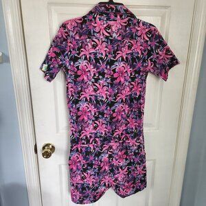Zesties Nightshade Floral Men’s Romper Size S Tropical Pink Black Purple